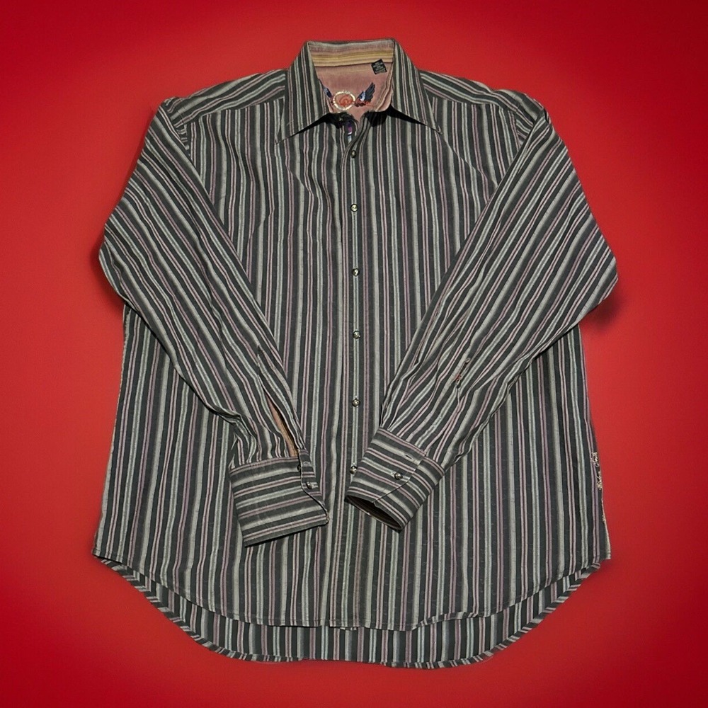 Robert Graham Shirt Mens Large Multicolor Striped Long Sleeve Button Up Cotton